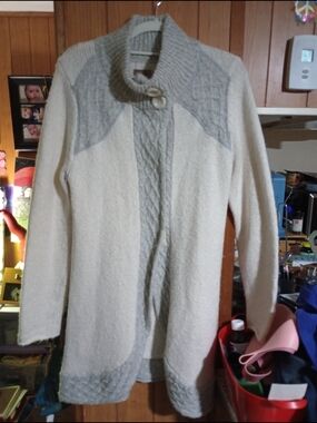 Prana Cream and Light Gray Long Knit Cardigan Sweater